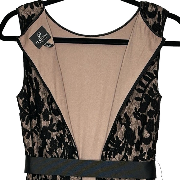 Adrianna Papell Blk Lace Nude Lining Sleeveless Column Evening Gown Fits Like 4 - Picture 12 of 15